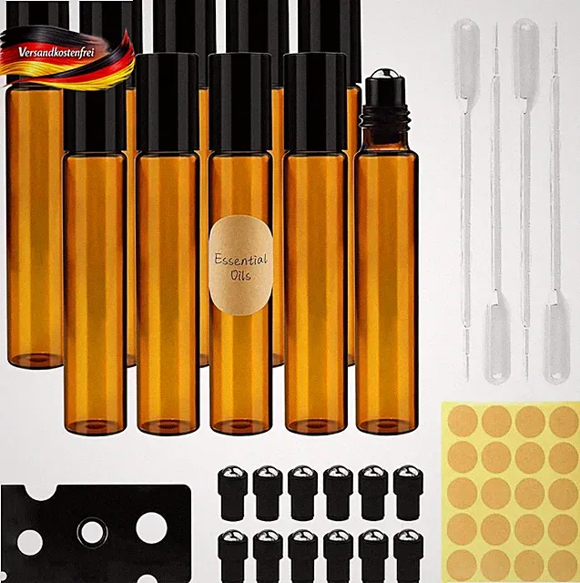 10 Stück Roll on Glasflaschen Für Ätherisches Öl, 10Ml Ätherische Öle Roller Gla