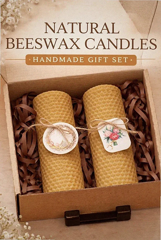 🐝100% rohes Bienenwachs handgemachte Kerzen Geschenkset - natürlicher Honigduft, Öko