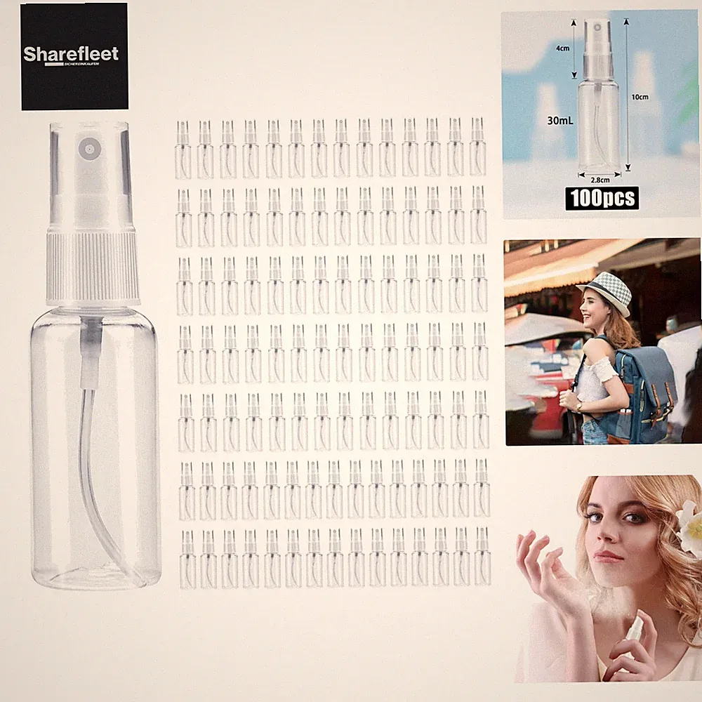 100 Stück Sprühflaschen Kleine 30ml Mini zum Plastik Befüllen Parfüm Zerstäub...