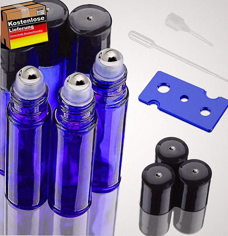 10ml Glas Roll-on Flaschen für ätherische Öle Parfüm Kosmetik Blau 6 Stück