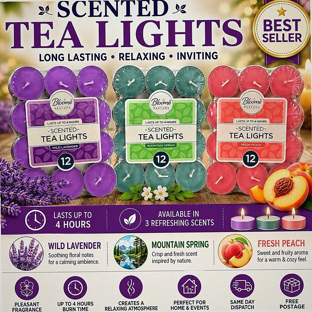 12 Duftteelichter Kerzen Lavendel Pfirsich Berg Frühling Raumduft S1,2