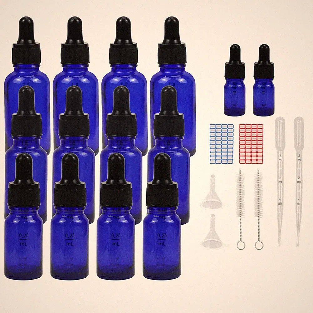12 Stück Pipettenflasche,Tropfflasche Blaue Blaue Glasflaschen Set inkl. 5ml...