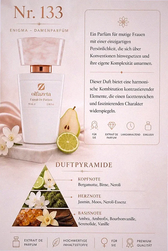 133 Enigma, olfazeta Parfum Extrakt 70 ml, Damen. Blumig