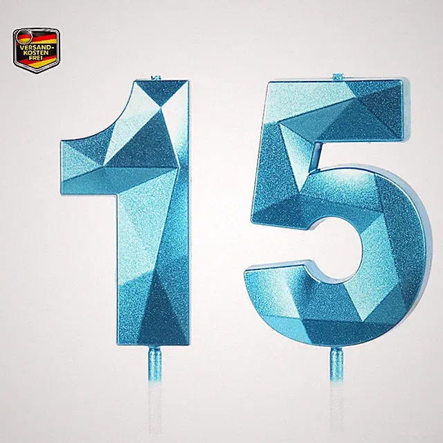 15 Geburtstagskerzen Zahl 15 3D Blau Kuchen Deko für Geburt