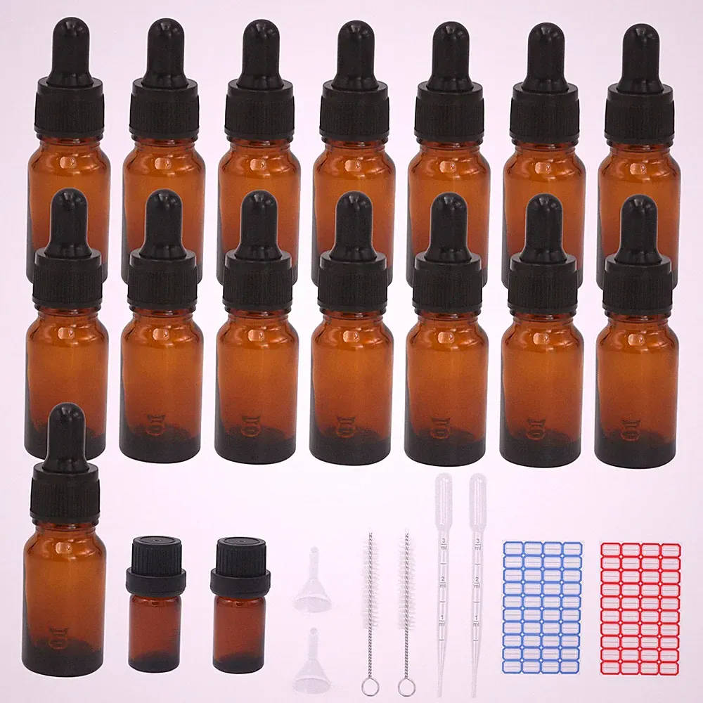 15 Stück 10ml Pipettenflasche, Tropfflasche Braunglasflaschen Set inkl. 5ml m...