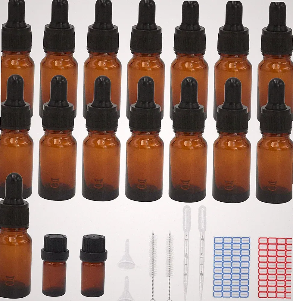15 Stück 10Ml Pipettenflasche, Tropfflasche Braunglasflaschen Set Inkl. 5Ml Mit