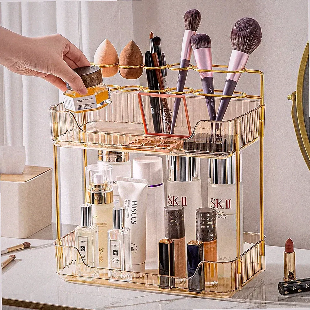 2 Ebenen Kosmetik Make-up Halter Aufbewahrung Regal Arbeitsplatte Organizer Parfüm Ständer