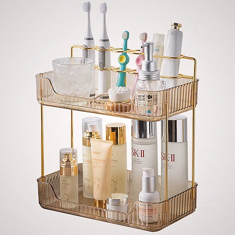 2 Ebenen Kosmetik Make-up Halter Aufbewahrung Regal Arbeitsplatte Organizer Parfüm Ständer