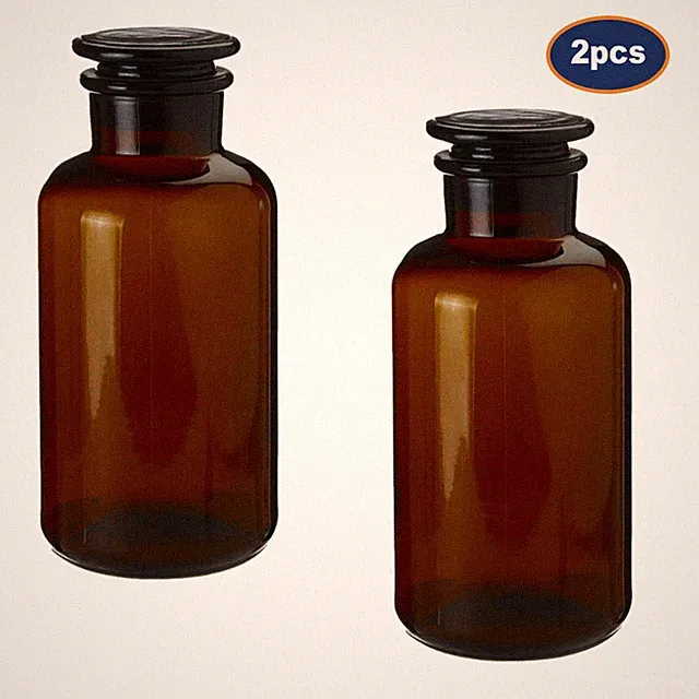 2 Stück Apotheker Glas Flasche 500 ml Bernstein Ätherische Öle Duft Vorratsdose