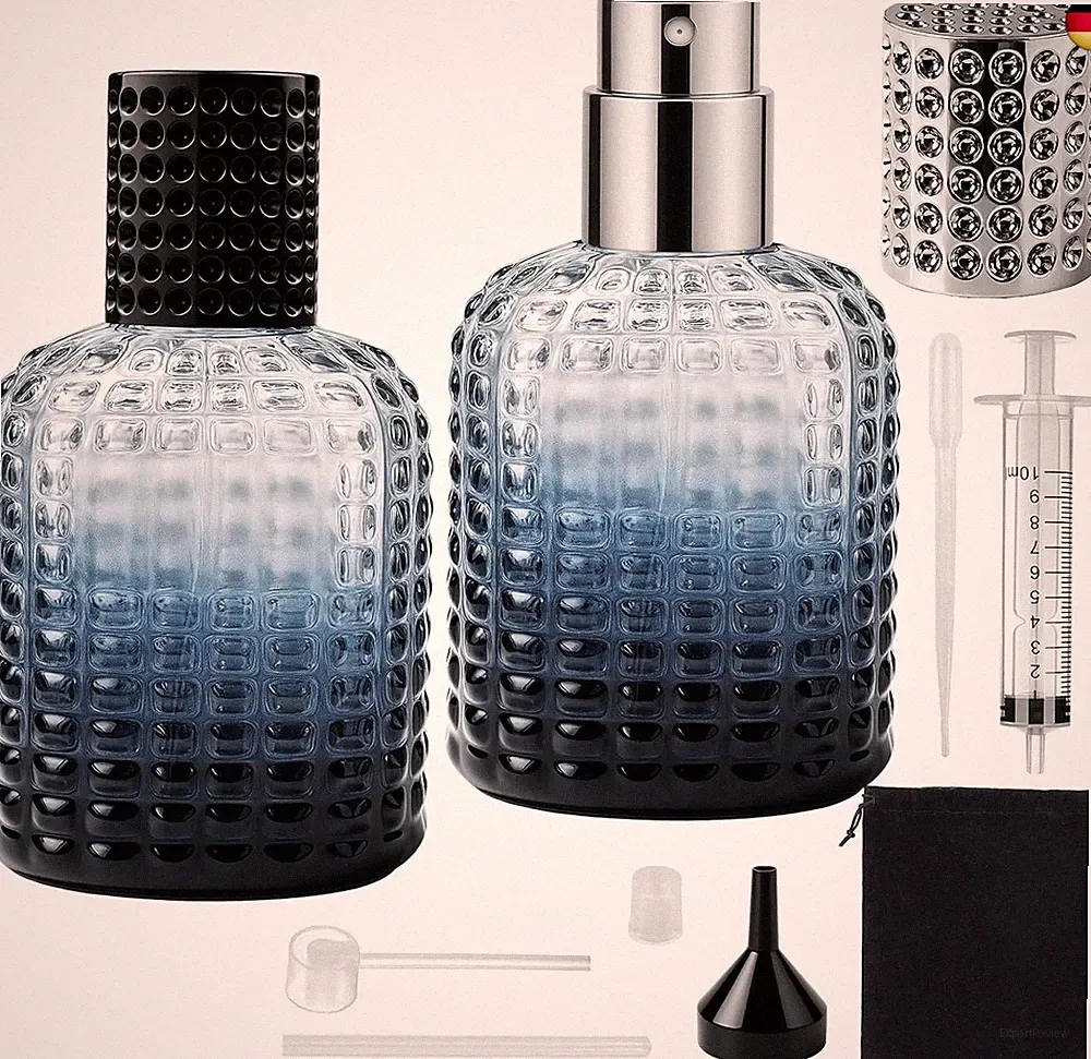 2 Stück Gradient Blue Glas Parfum Flakon Leer 50ml mit Umfüllen, Ananas P