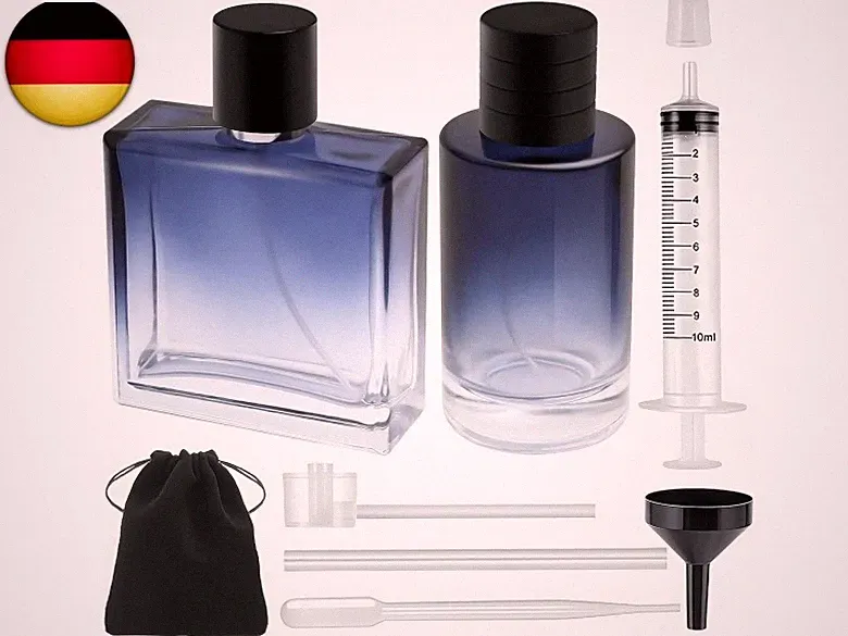 2 Stück Parfümzerstäuber 100ml, Gradient Blue Parfüm Flaschen zum Befüllen, mit