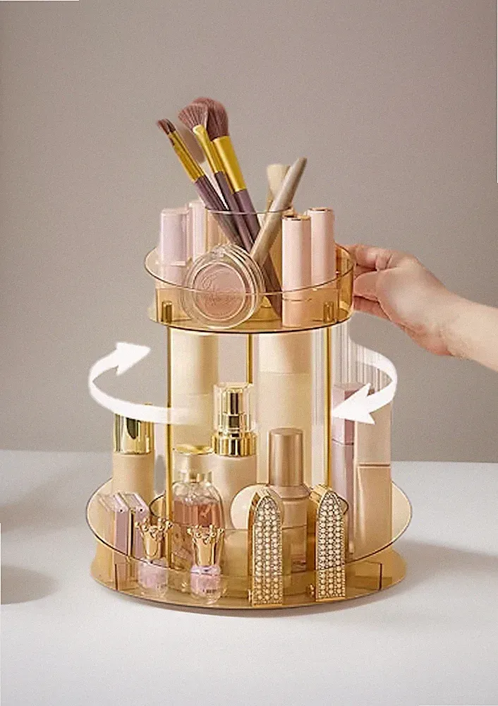 2-stufiger rotierender Make-up Organizer Kosmetik Acryl Aufbewahrung Parfüm Toilettenartikel Etui