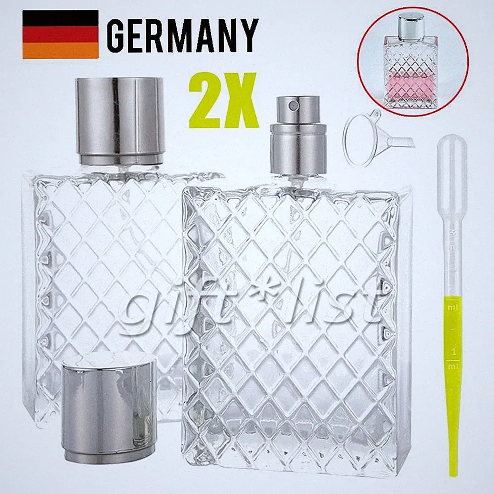 2 tlg Parfum Flakon Parfum Flasche GLAS leer Parfümflasche 100ml