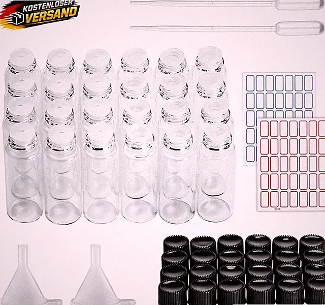 24 Glas-Probenflaschen 5ml mit Schraubverschluss für Ätherisches Öl und Parfüm