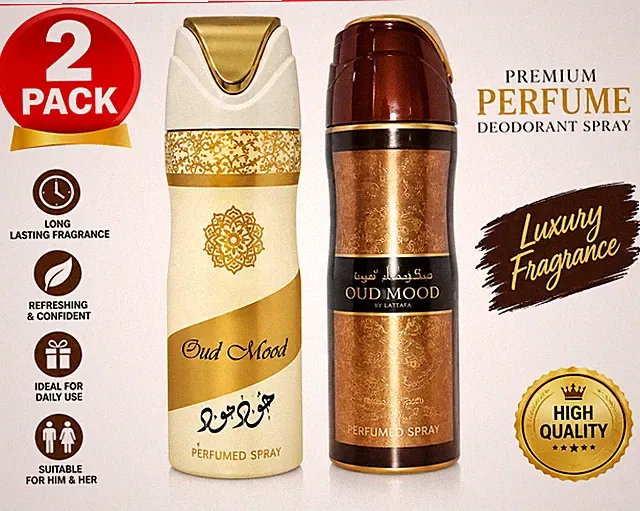 2er Pack Iconic Oud 200ml Deodorant | Exotic Arabian Parfum Spray für Herren & Damen