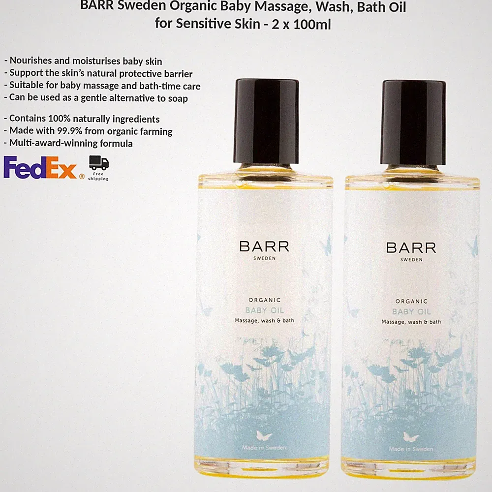 2x BARR Sweden Bio-Babyöl Parfümfrei für Empfindliche Haut 100ml
