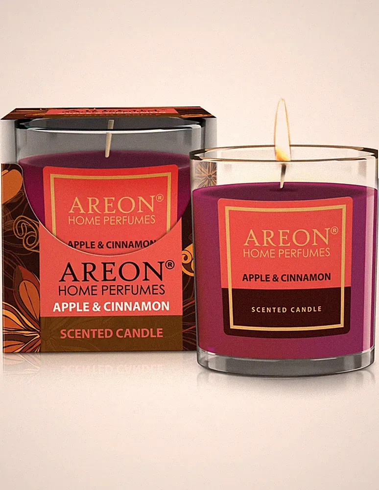 2x Original areon Premium Wohlfühl Duft Kerze Raumduft Glas 120g - Apfel & Zimt