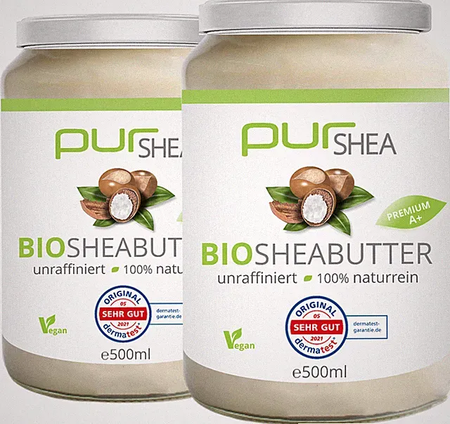 2x500ml GLAS Bio Sheabutter ( 19,90/L)- Unraffiniert 100% naturrein ohne Zusätze