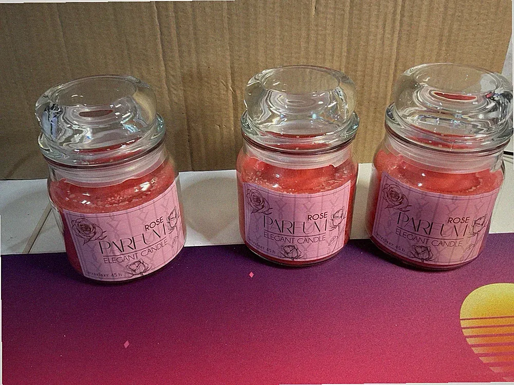 3 Duftkerzen im Glas Rose Parfum Elegant Candle 45h Rosenduft Set