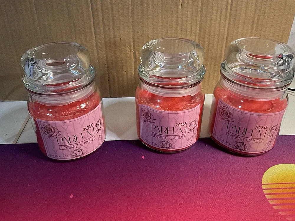 3 Duftkerzen im Glas Rose Parfum Elegant Candle 45h Rosenduft Set