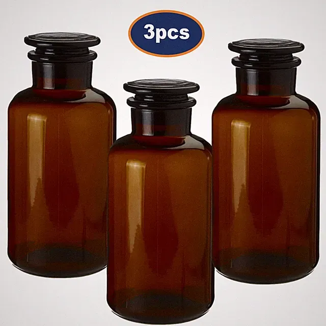 3 Stück Apotheker Glas Flasche 500 ml Bernstein Ätherische Öle Duft Vorratsdose