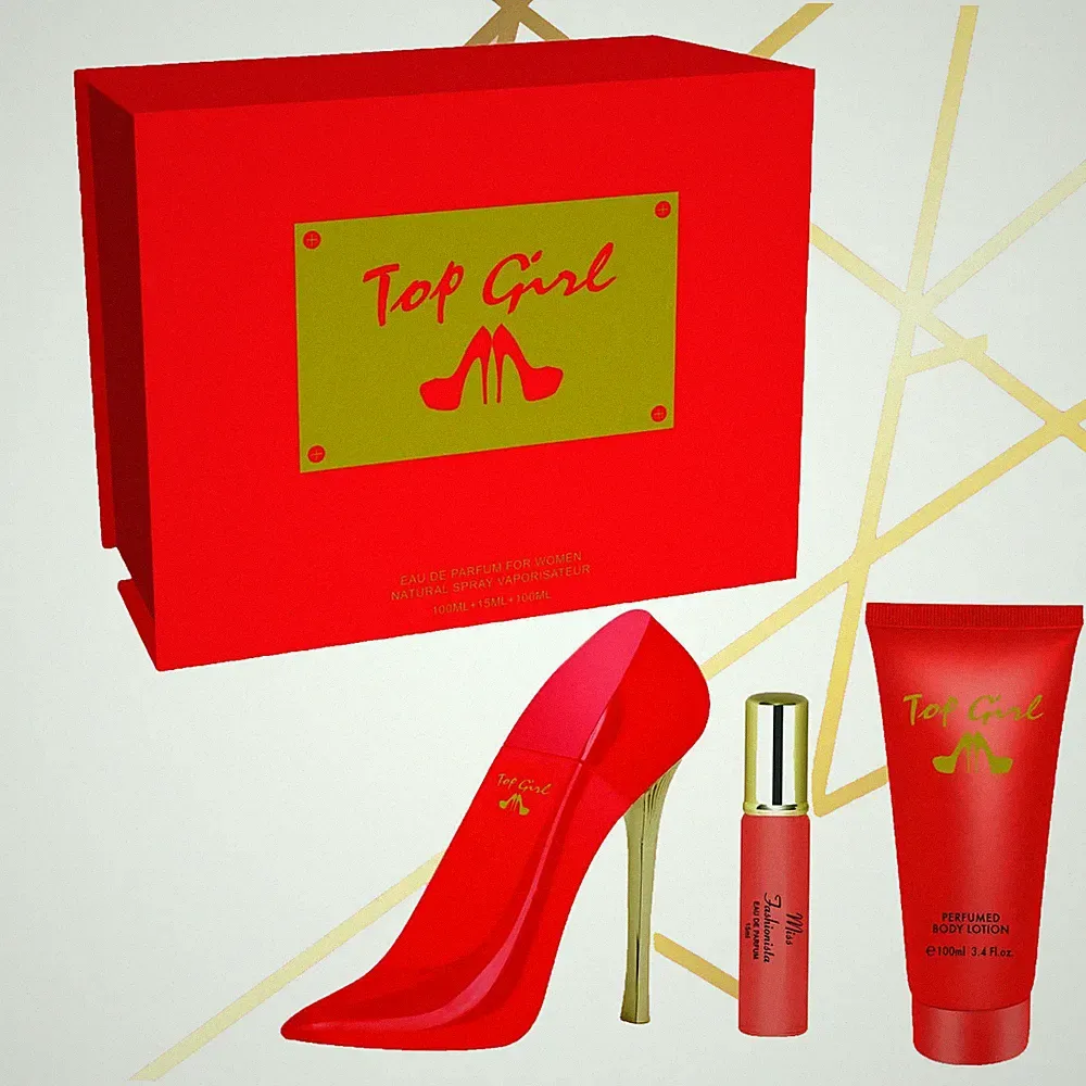3 tlg Geschenkset für Frau Top Girl rot Parfum EAU Gel Body Lotion
