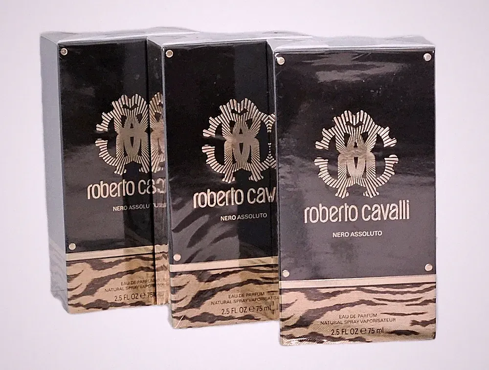 3 x 75 ml Roberto Cavalli Nero Assoluto 225 ml Eau de Parfum Spray Neu & Ovp