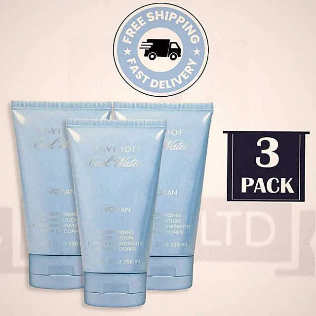 3 x Davidoff Cool Water Woman Body Lotion 150ml Frischer Duft Feuchtigkeitsspendend Neu