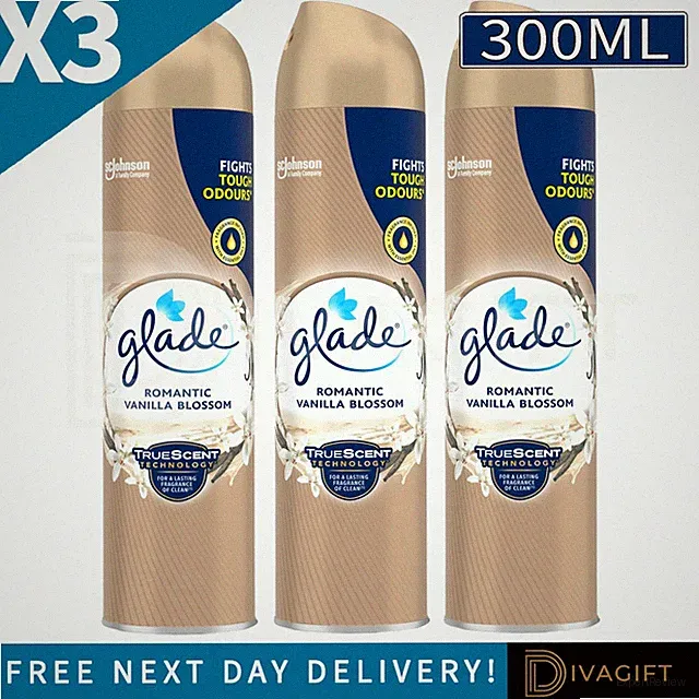 3 x GLADE ROMANTIC VANILLEBLÜTEN LUFTERFRISCHER RAUMSPRAY 300ML ECHTER DUFT NEU