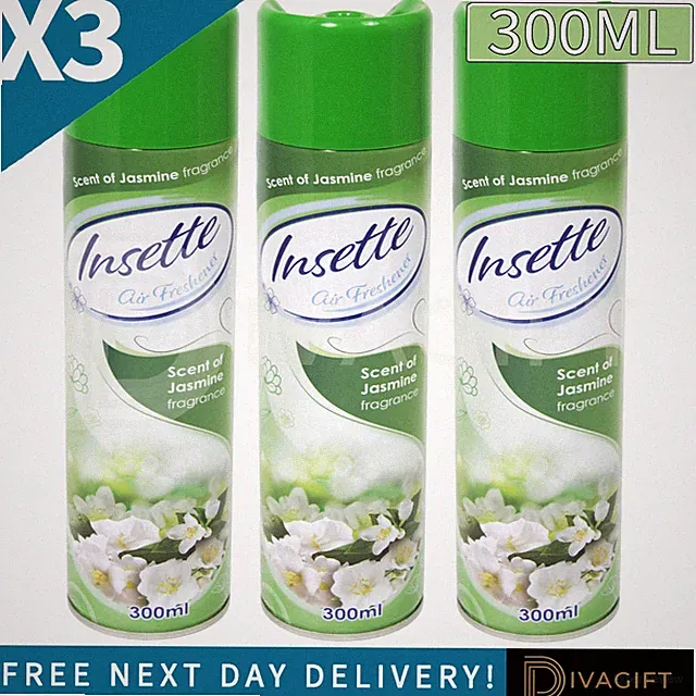 3 x INSETTE LUFTERFRISCHER SPRAY 300ML JASMIN DUFT GERUCHSBESEITIGER NEU