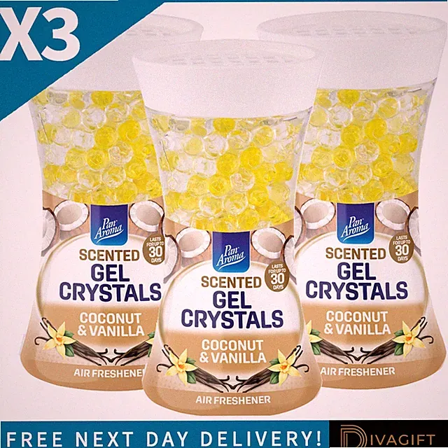 3 x PAN AROMA LAVA GEL KRISTALLE VANILLE & KOKOS LUFTERFRISCHER DUFT 150G
