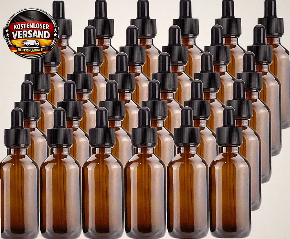 30 Stück braune Pipettenflaschen 60ml mit Glaspipette für ätherische Öle Parfüm