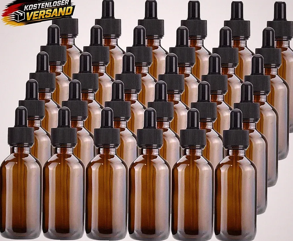 30 Stück Braunglas Tropfflaschen 60ml für ätherische Öle Parfüm Liquid