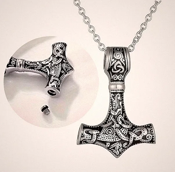 316L EDELSTAHL *** Asche / Fell Urne Gedenk-Anhänger Thor Hammer Mjölnir Kette
