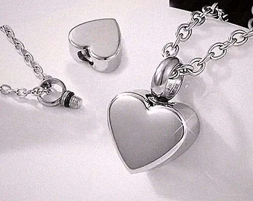 316L EDELSTAHL 🖤 Asche / Haare Urne Gedenk-Anhänger kleines Herz, Kette 55 cm