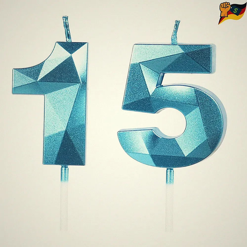 3D Geburtstagskerzen 15 Blau 5 cm Torten Deko Kerzen