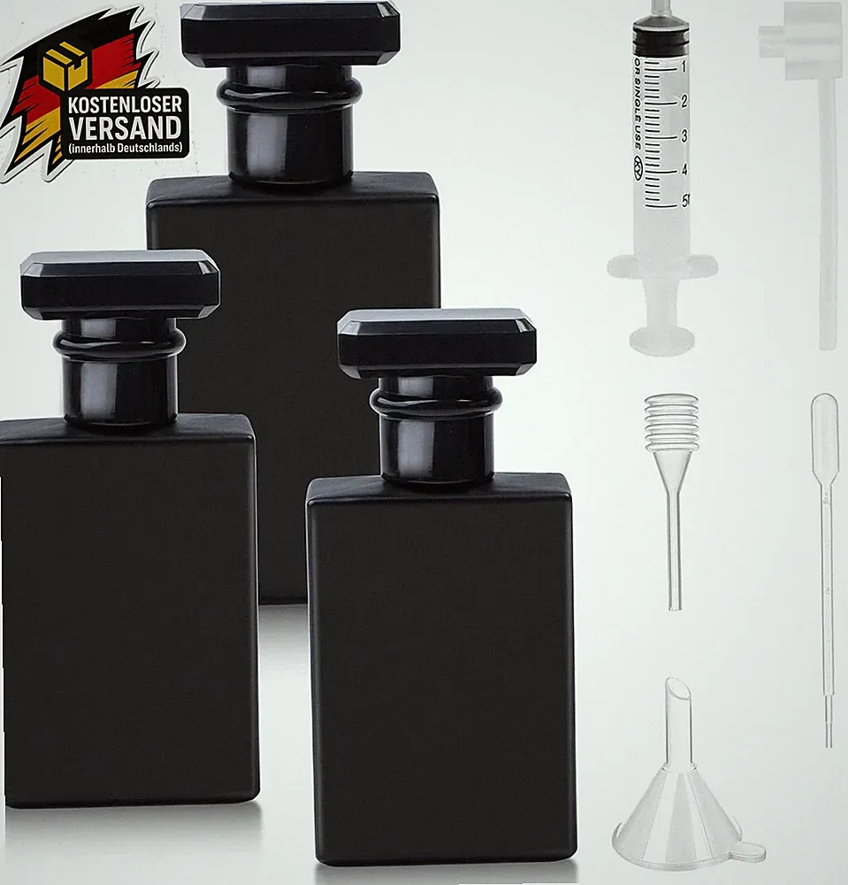 3er Set leere Parfümflaschen 30-50ml mit Trichter & Pipetten für Reisen