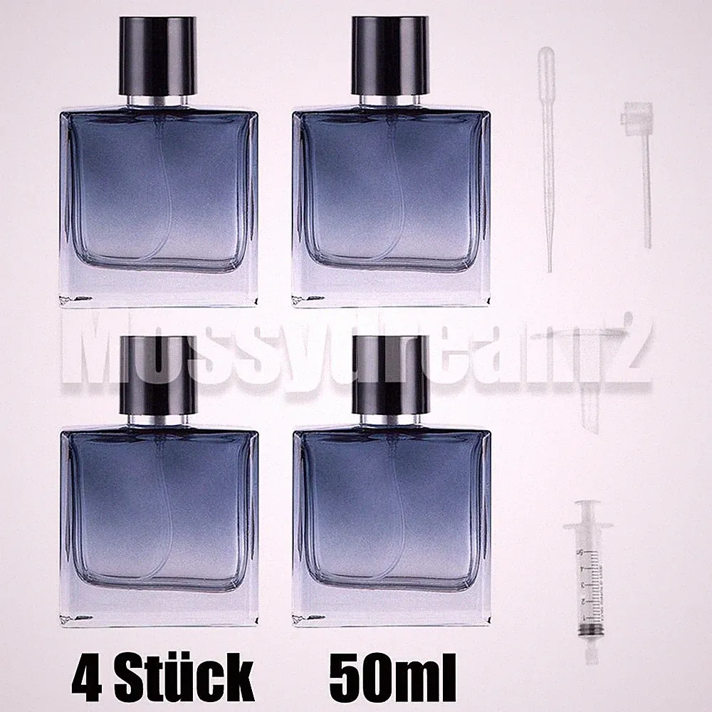 4 Stk Verlaufsblaue Quadratische Glas Parfumflaschen 50ml Parfümzerstäuber