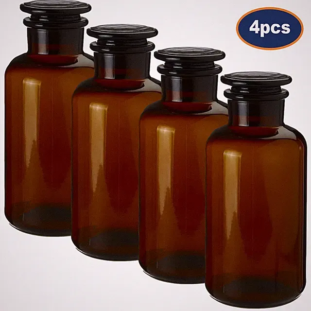 4 Stück Apotheker Glas Flasche 500ml Bernstein Ätherische Öle Duft Vorratsdose