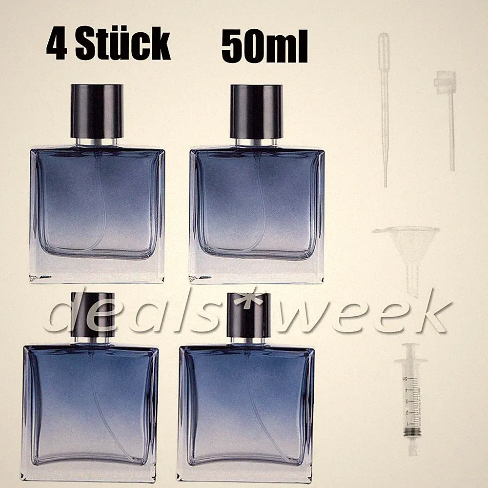 4 Stück Verlaufsblaue Quadratische Glas Parfumflaschen 50ml Parfümzerstäuber