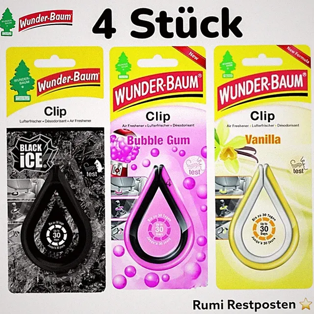 4 Stück Wunderbaum Auto Lufterfrischer Duftclip PKW Duft Clip Aroma Autoduft