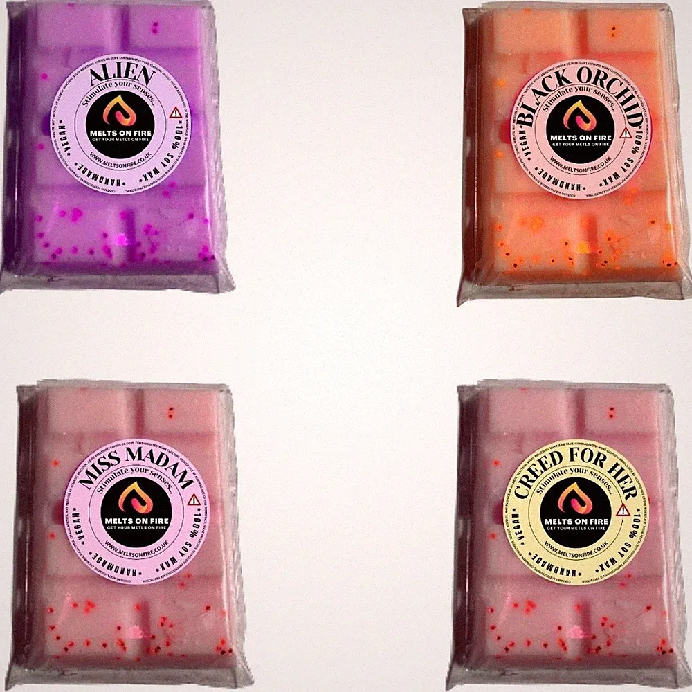 4 x Wax Melts Handmade Riegel stark duftend 25g Designer Düfte Vegan