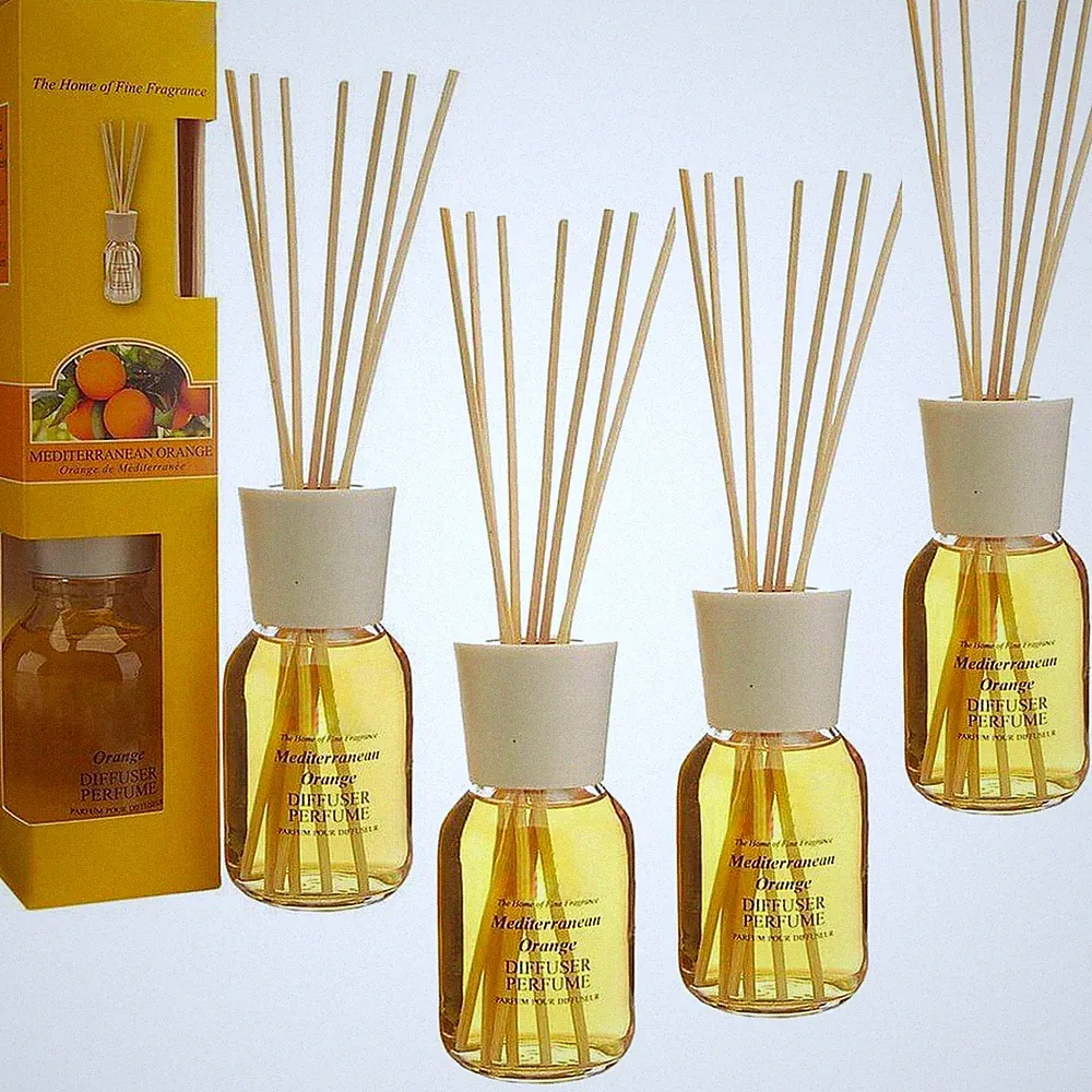 4er Set Diffuser Orange mit Holzstäbchen 4 x 120ml Aroma Raumduft Duftspender