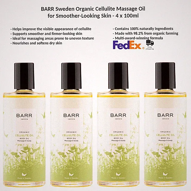 4x BARR Sweden 100% Bio Cellulite Massageöl gegen Orangenhaut 100ml