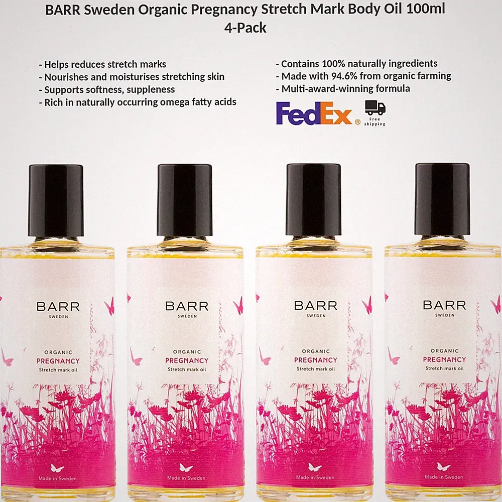 4x BARR Sweden Bio Schwangerschaftsöl zur Pflege bei Dehnungsstreifen 100ml