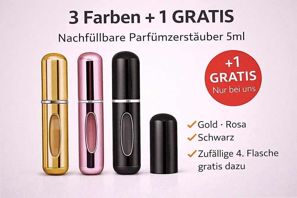 4x Mini Parfümzerstäuber 5ml – 3 Farben + 1 GRATIS | Nachfüllbar | Reise Spray