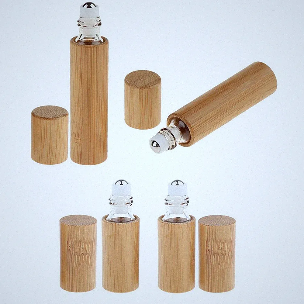 4x Natürliche Bambus Parfümroller für ätherische Öle, 5 ml/10 ml
