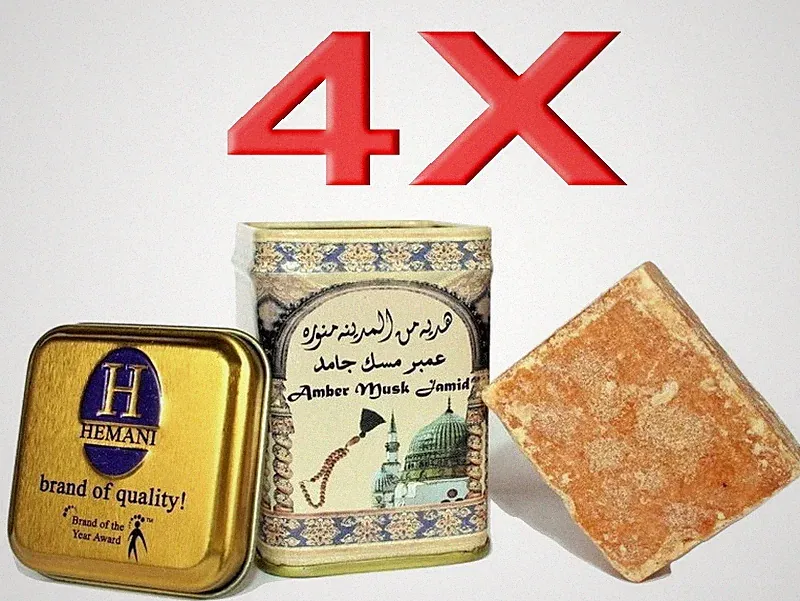 4X Original HEMANI Amber Musk Jamid Duftstein Alkoholfrei*Arabische Parfüm Amber