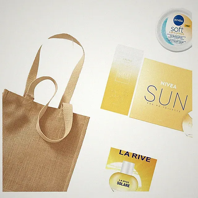 5tlg. Sommer-Duft-Set | Eau de Toilette | Parfum | Soft Creme + Sisal Bag