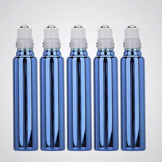 5x 10ml Glas Roller Flasche UV Blau Ätherisches Öl Parfüm Kosmetik Nachfüllbar